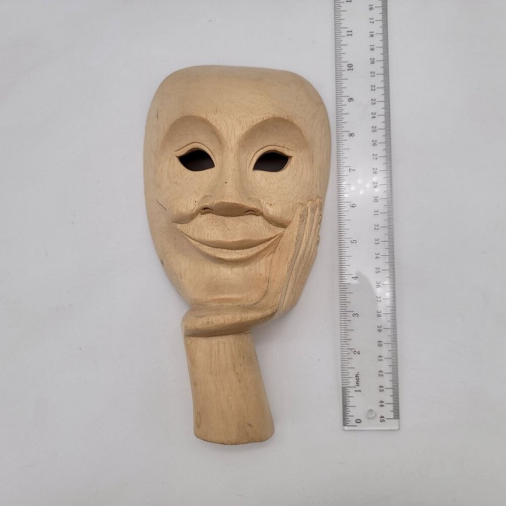 Carved Hibiscus Wood Theater Mask Wall Hanging - Picture 3 of 3